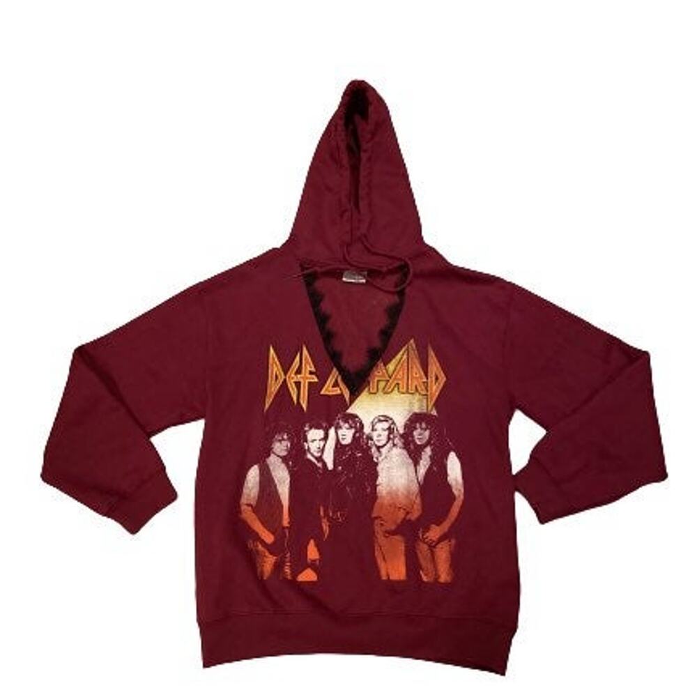 Def Leppard Women's SM  Cut Out Lace Trimmed V-neck Pullover Hoodie